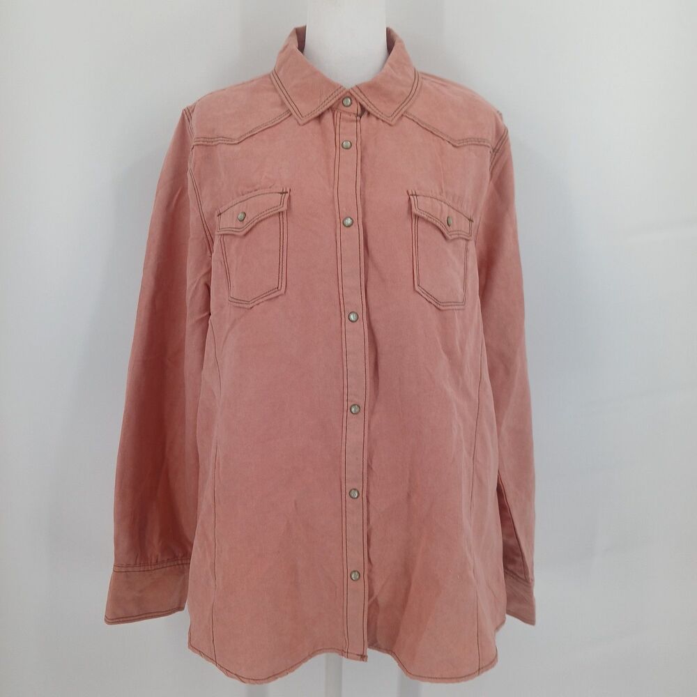 Vintage Legacy Falls Womens Suede Button Up Top Shirt Jacket Size XL Pink